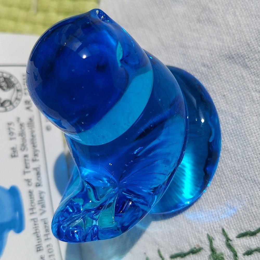 *SOLD* 2 Signed Leo Ward Bluebird of Happiness Blue Crystal Glass 1993-94 Papers - Picture 3 of 16